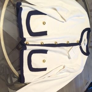 Elegant White and Navy Cardigan